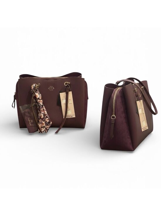 Nanette Lepore Handbags - Nanette Lepore Luxe 3-Piece Satchel Set: Deep Plum & Gold  NWT